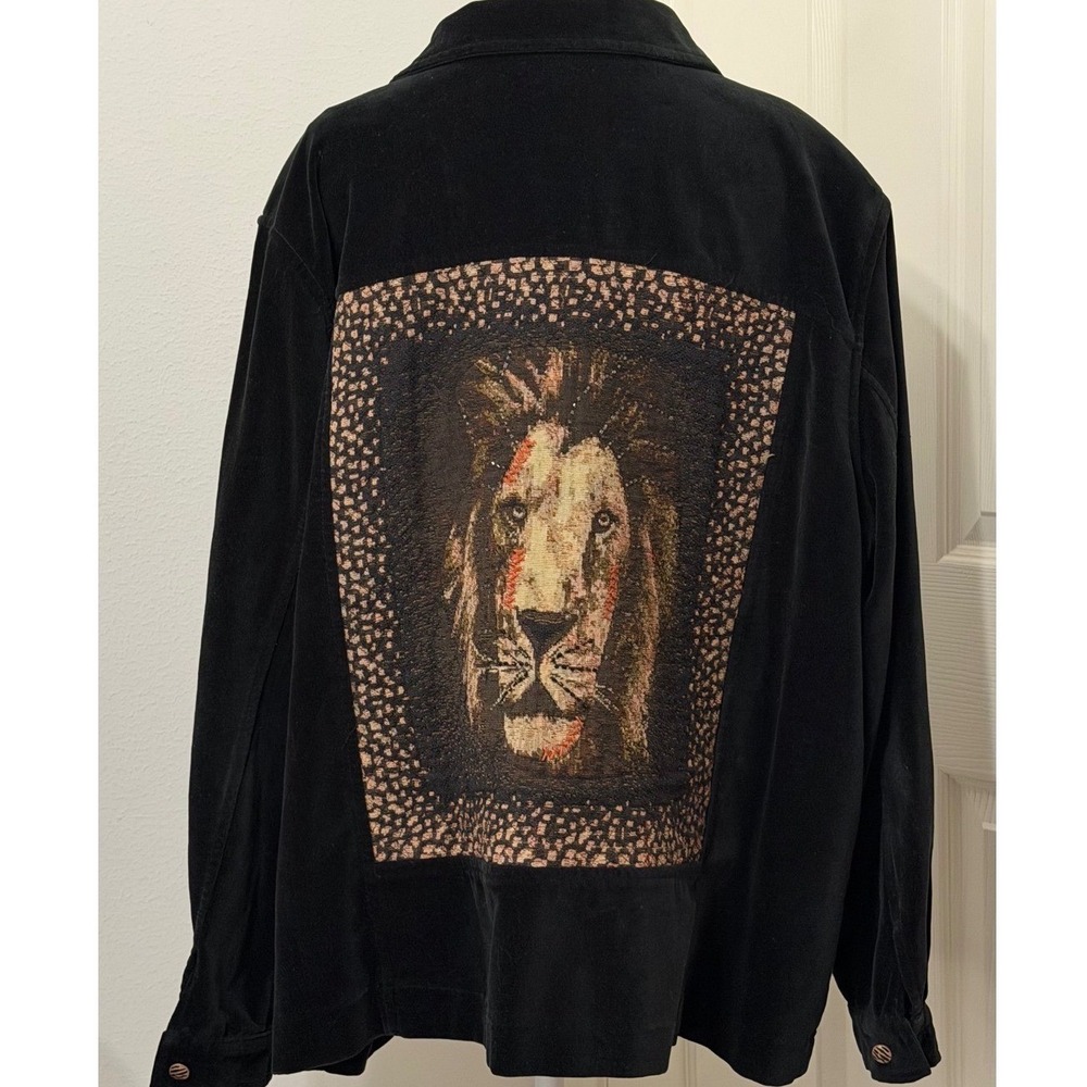 Stonebridge Lion Tapestry Corduroy Jacket Overshirt Womens 3X Black Leopard Boho